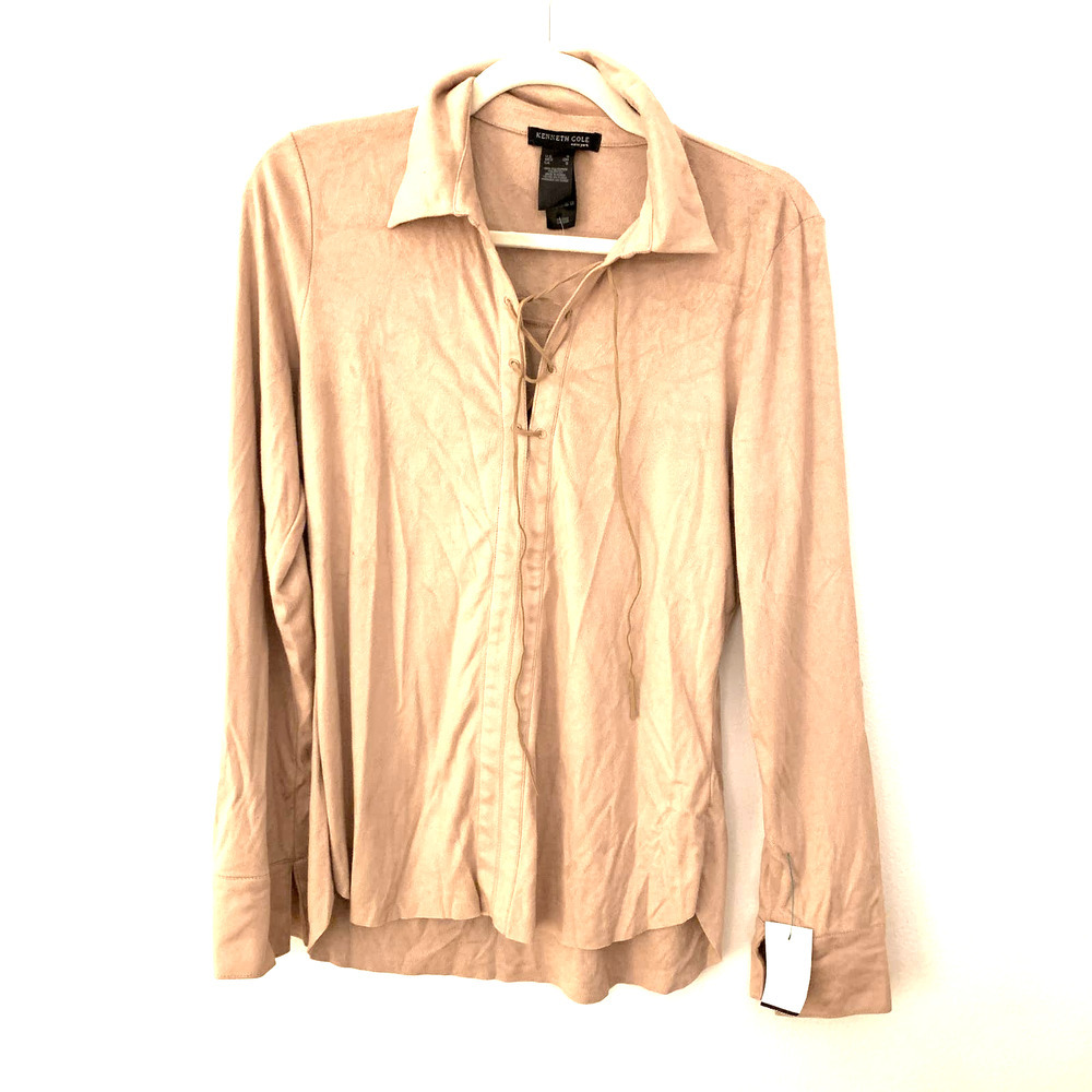 Kenneth Cole Tan Long Sleeve Lace-Up Collared Shirt S